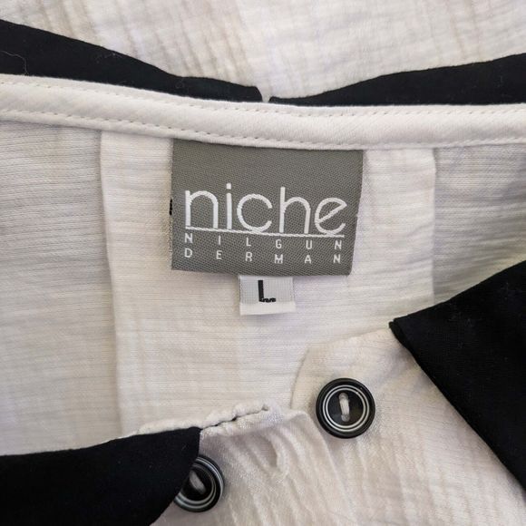 Niche Nilgun Derman Women's LG White Crinkle Viscose Button Front Top Blouse - Picture 5 of 7